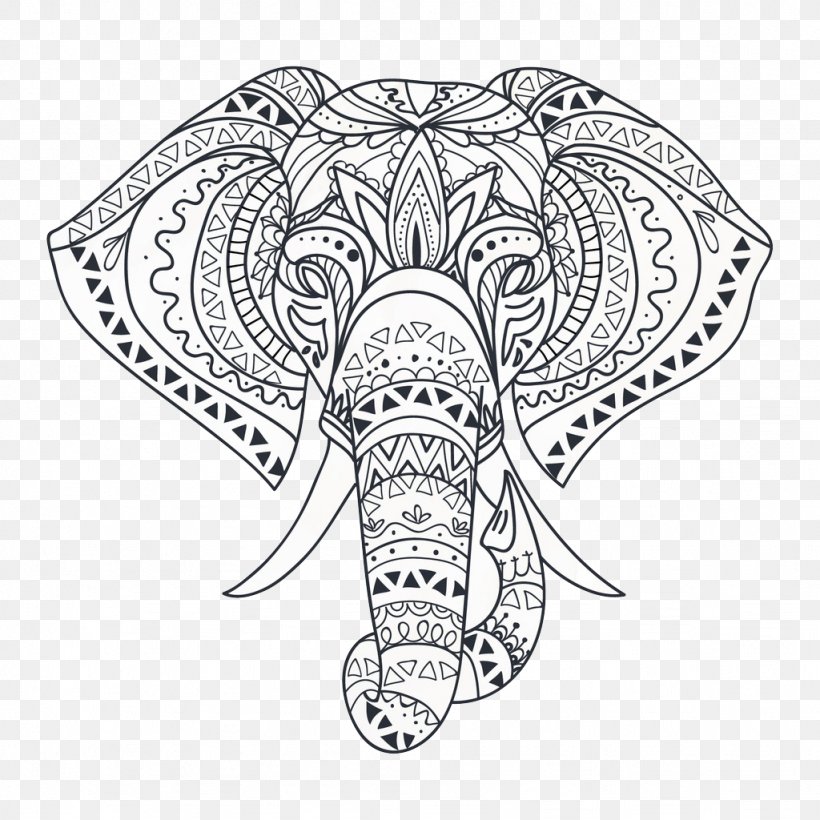 Wall Decal Mandala Elephant Canvas Print, PNG, 1024x1024px, Wall Decal, Area, Art, Artwork, Black And White Download Free