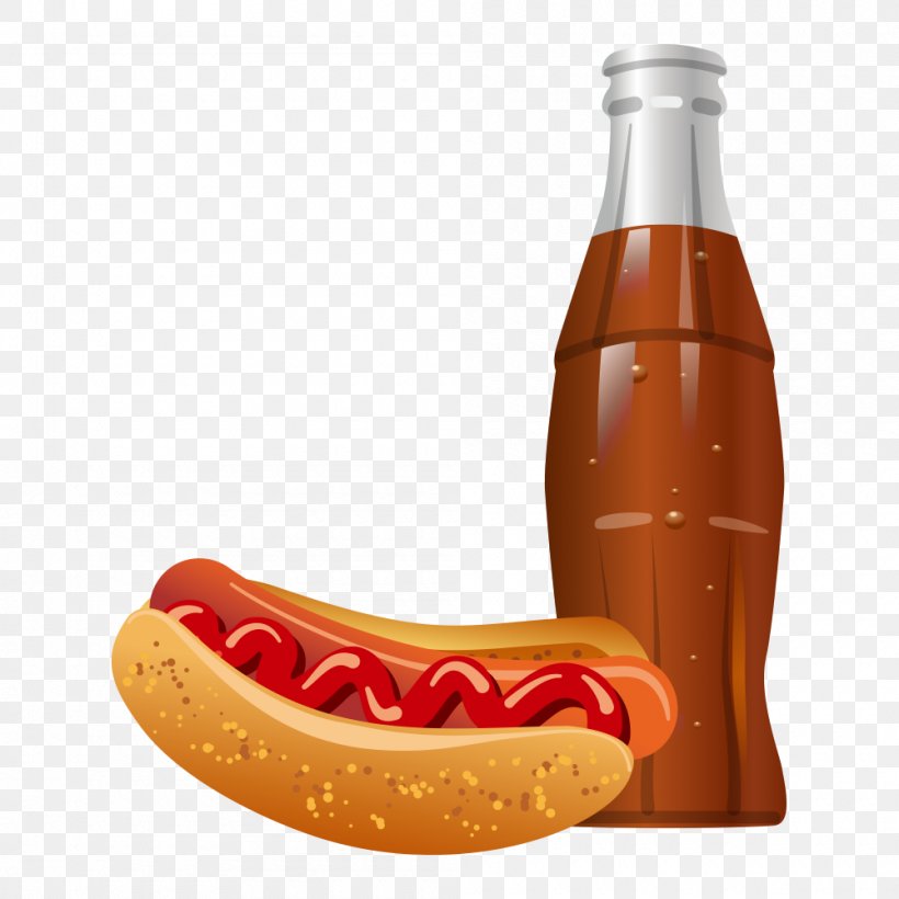 Coca-Cola Hot Dog Hamburger Fast Food, PNG, 1000x1000px, Cocacola, Bottle, Cola, Condiment, Fast Food Download Free