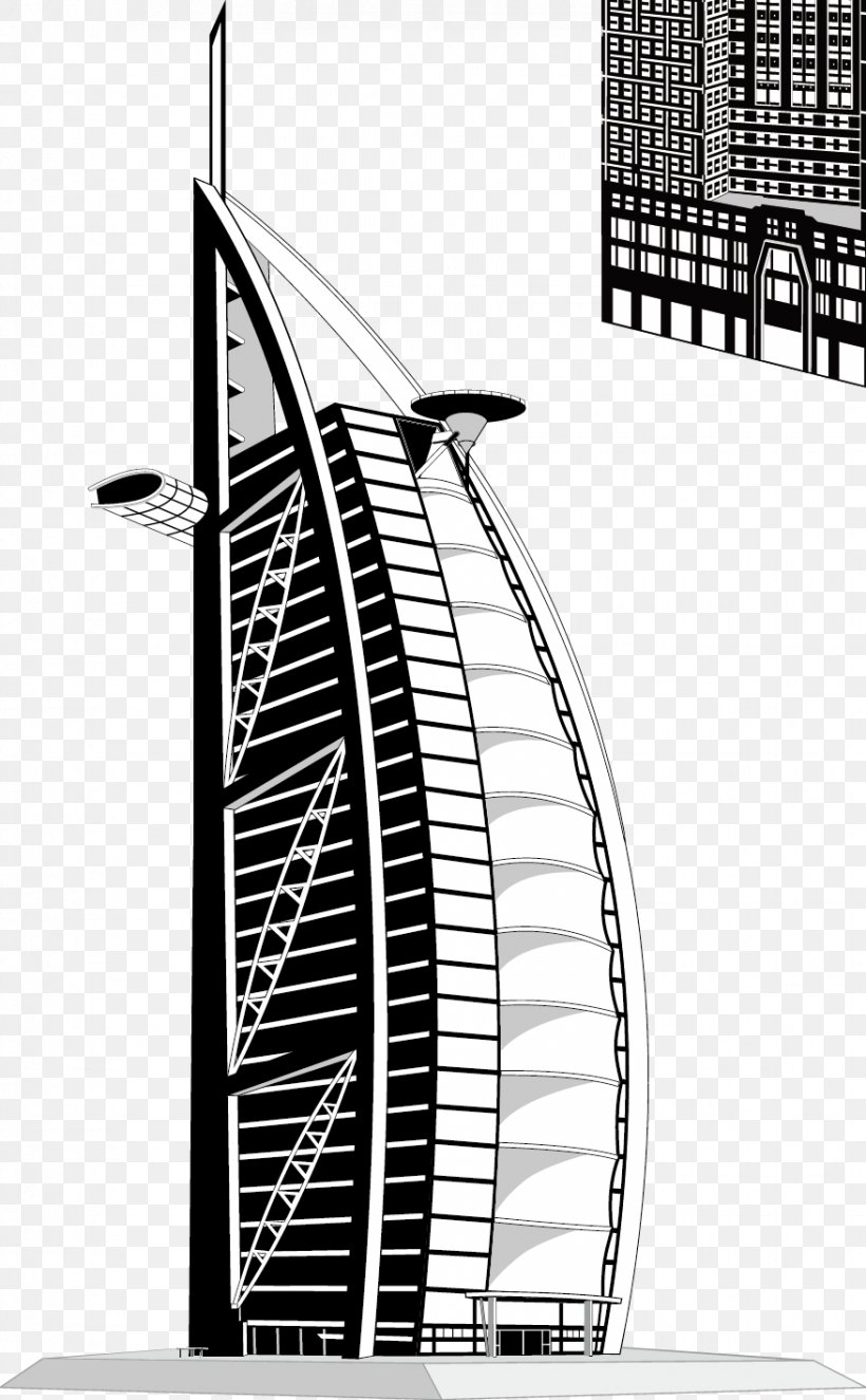 Burj Al Arab Building Hotel, PNG, 877x1418px, Burj Al Arab, Architecture, Black And White, Building, Dubai Download Free