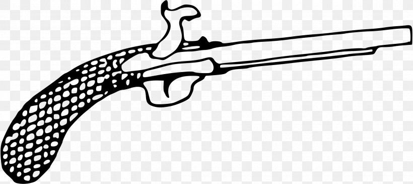 Firearm Flintlock Pistol Handgun Clip Art, PNG, 2400x1070px, Firearm, Air Gun, Black And White, Clip, Drawing Download Free