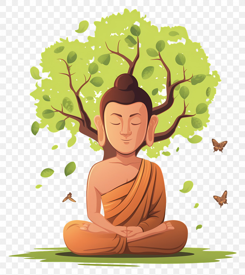 Bodhi Day - Meditating Buddha Under Green Tree Illustration, PNG ...