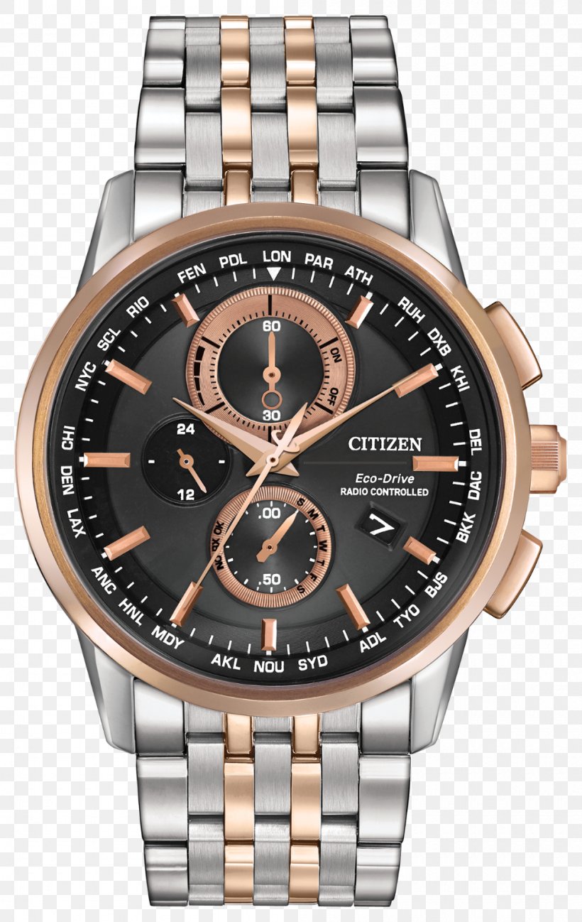Eco-Drive CITIZEN Men’s World Chronograph A-T Citizen Holdings Watch, PNG, 1000x1584px, Ecodrive, Bracelet, Brand, Brown, Chronograph Download Free