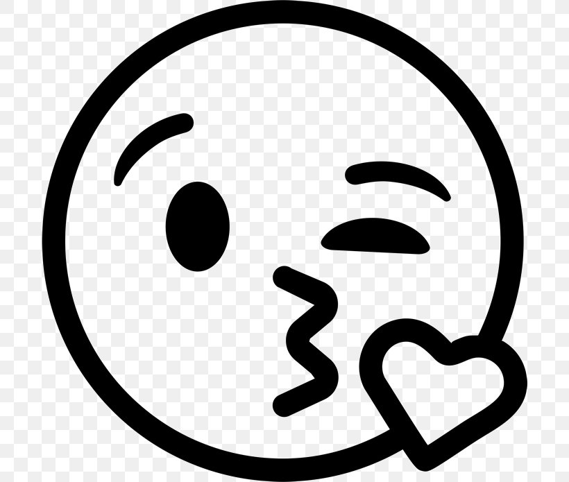 Emoji Kiss Emoticon Smiley Clip Art, PNG, 700x695px, Emoji, Area, Black And White, Drawing, Emoticon Download Free