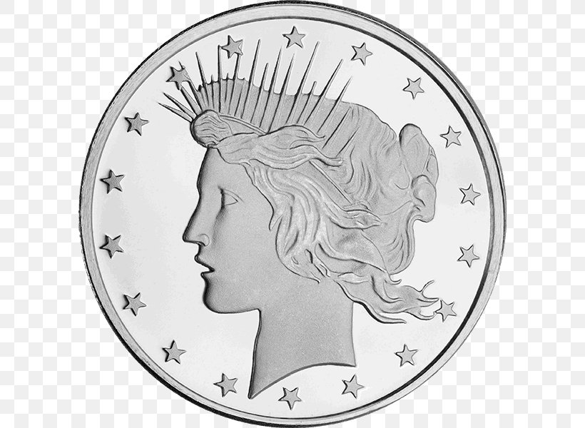 Peace Dollar Silver Coin Bullion Coin, PNG, 600x600px, Peace Dollar, Art, Black And White, Bullion, Bullion Coin Download Free