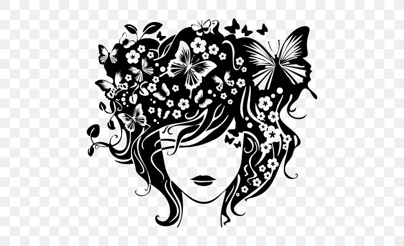 Wall Decal Butterfly Hair Woman, PNG, 500x500px, Watercolor, Cartoon, Flower, Frame, Heart Download Free