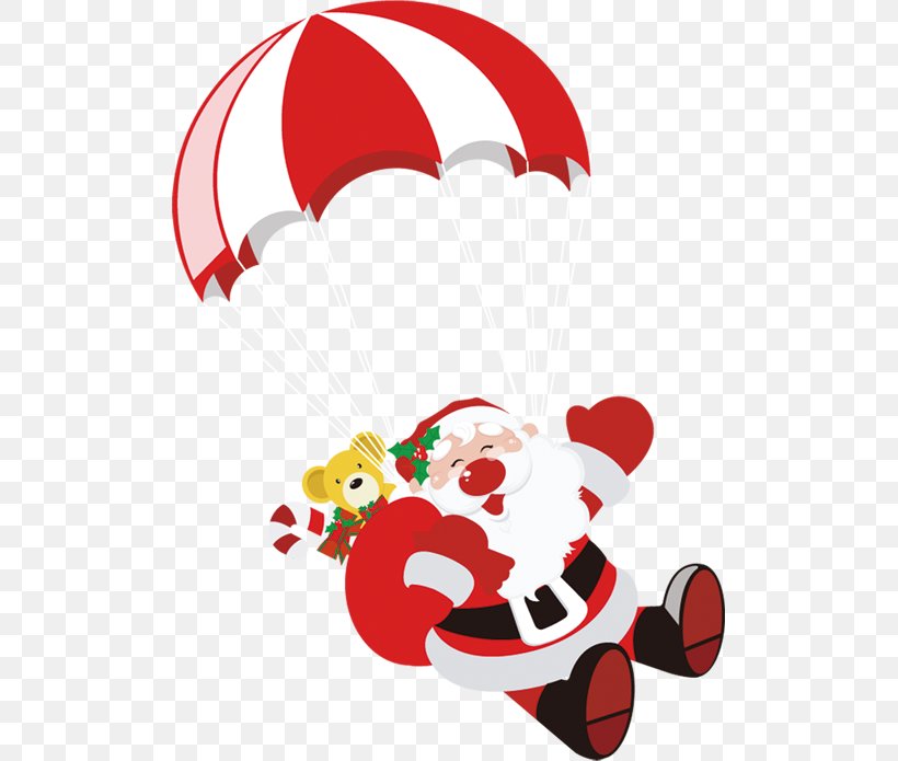 Santa Claus Christmas Parachute Clip Art, PNG, 505x695px, Santa Claus, Area, Balloon, Christmas, Coreldraw Download Free
