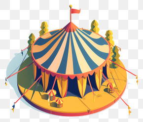 Tent Of Carnival - Colorful Circus Tent With Flag PNG