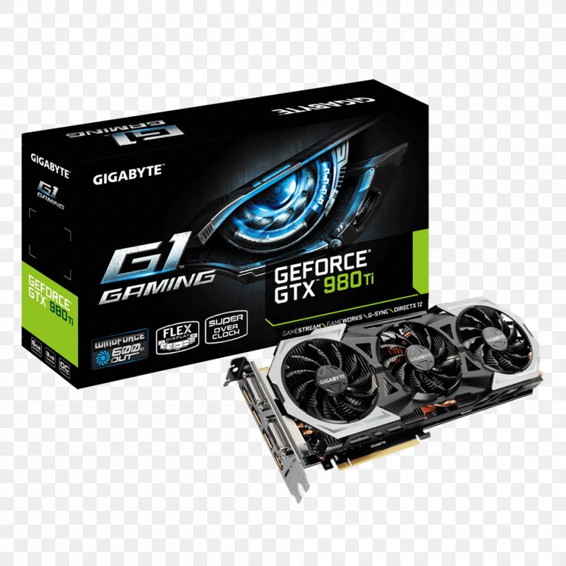 Graphics Cards & Video Adapters GTX 980 Ti G1 GAMING Graphics Card GIGABYTE GV-N98TG1 GAMING-6GD Nvidia GDDR5 SDRAM Gigabyte Technology, PNG, 1000x1000px, Graphics Cards Video Adapters, Computer, Computer Component, Computer Cooling, Electronic Device Download Free