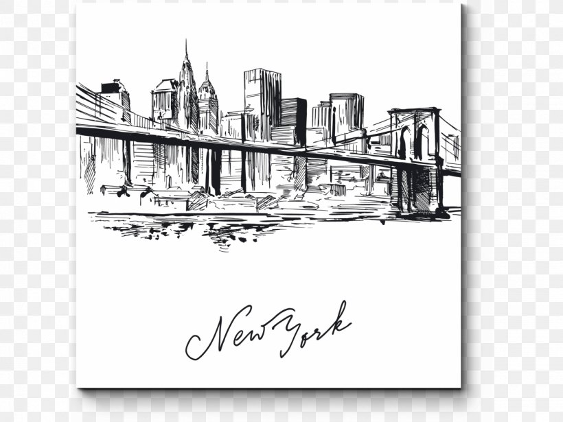 New York City Drawing Vector Graphics Skyline Illustration, PNG, 1400x1050px, New York City, Black And White, Brand, Calligraphy, Drawing Download Free