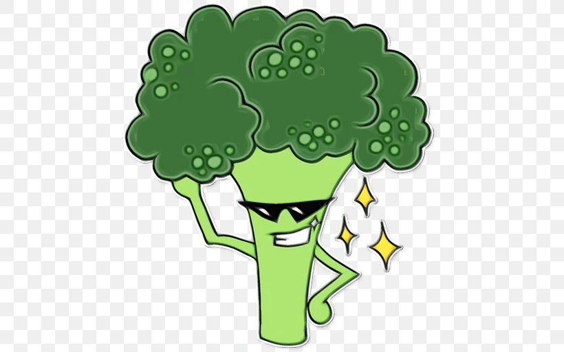 Green Leaf Background, PNG, 512x512px, Sticker, Broccoli, Cartoon, Character, Drawing Download Free