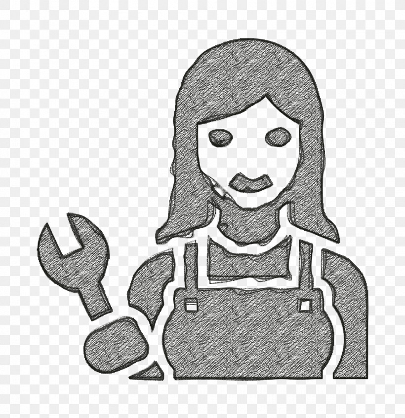 Mechanic Icon Professions And Jobs Icon Occupation Woman Icon, PNG, 1144x1184px, Mechanic Icon, Blackandwhite, Cartoon, Drawing, Finger Download Free