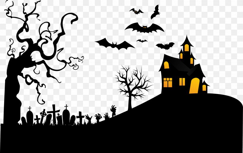 Haunted Night Tomb Bat Withered Vector, PNG, 2744x1727px, Halloween, Art, Black And White, Brand, Cdr Download Free