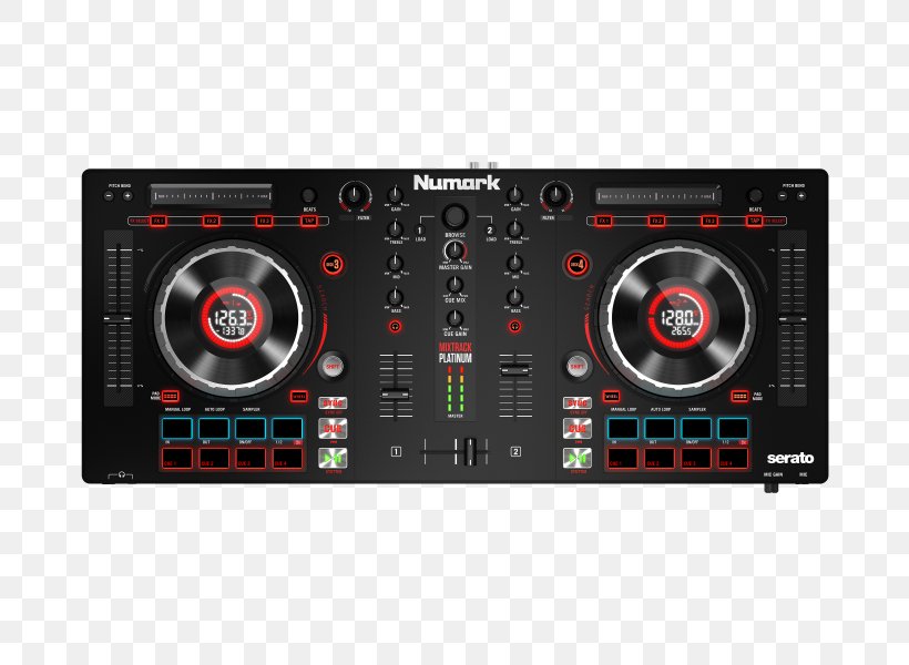 Numark Mixtrack Platinum DJ Controller Disc Jockey Audio Mixers, PNG, 750x600px, Dj Controller, Audio, Audio Equipment, Audio Mixers, Audio Receiver Download Free