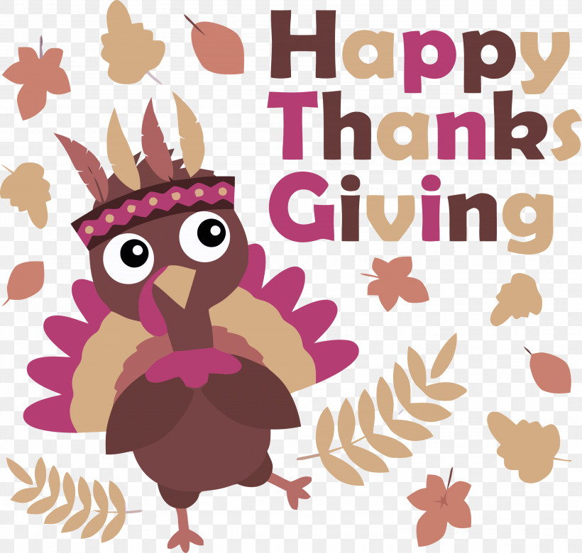 Happy Thanksgving, PNG, 3000x2857px, Happy Thanksgving, Bird, Cartoon, Pink, Plant Download Free