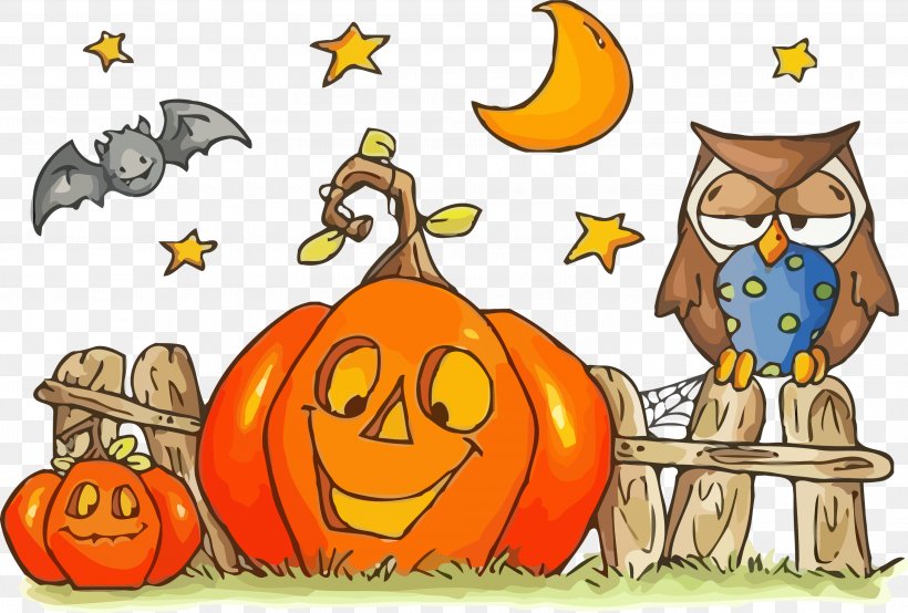 Pumpkin, PNG, 2999x2028px, Thanksgiving Owl, Autumn, Calabaza, Cartoon, Jackolantern Download Free