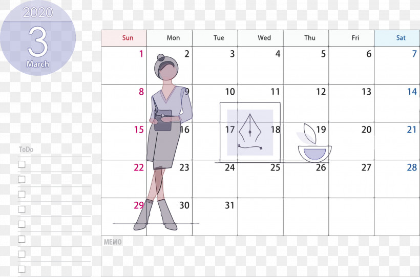 Text White Line Font Pink, PNG, 3000x1982px, 2020 Calendar, March 2020 Calendar, Diagram, Document, Line Download Free