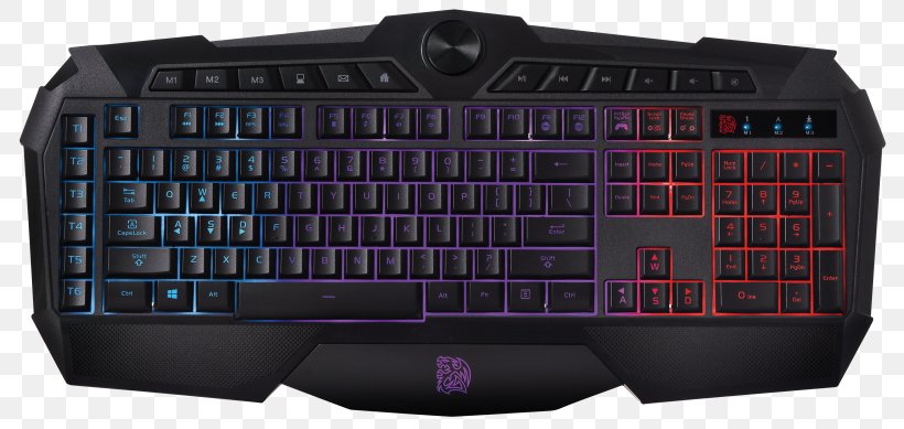 Computer Keyboard Thermaltake Tt Esports Challenger Prime Keyboard Computer Mouse Gaming Keypad TT ESPORTS Challenger Prime RGB, US, PNG, 800x389px, Computer Keyboard, Computer, Computer Component, Computer Hardware, Computer Mouse Download Free