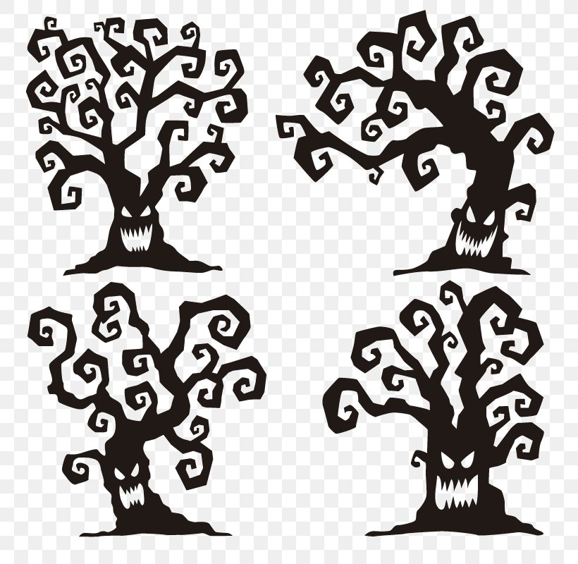 Halloween Wall Decal Interior Design Services Christmas Decoration, PNG, 800x800px, The Halloween Tree, Black And White, Gratis, Halloween, Monochrome Download Free