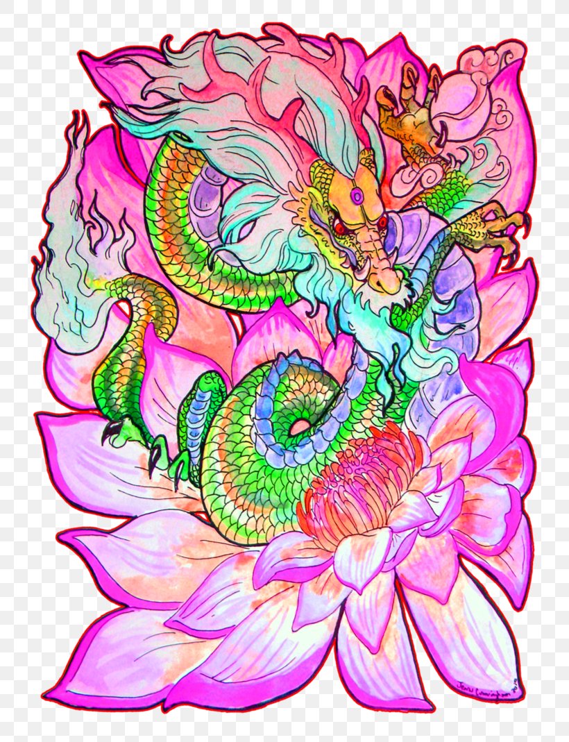 Floral Design Lotus Cars Dragon Art Watercolor Painting, PNG, 748x1069px, Floral Design, Art, Creative Arts, Cut Flowers, Dragon Download Free