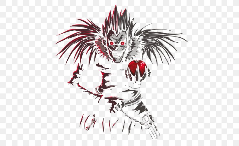 Ryuk T-shirt Drawing Death Note Crew Neck, PNG, 500x500px, Watercolor, Cartoon, Flower, Frame, Heart Download Free