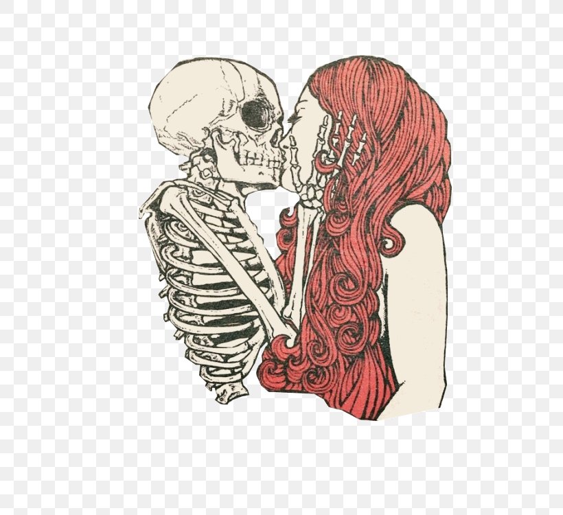 Human Skull Symbolism Death Kiss Drawing Skeleton, PNG, 500x750px, Watercolor, Cartoon, Flower, Frame, Heart Download Free
