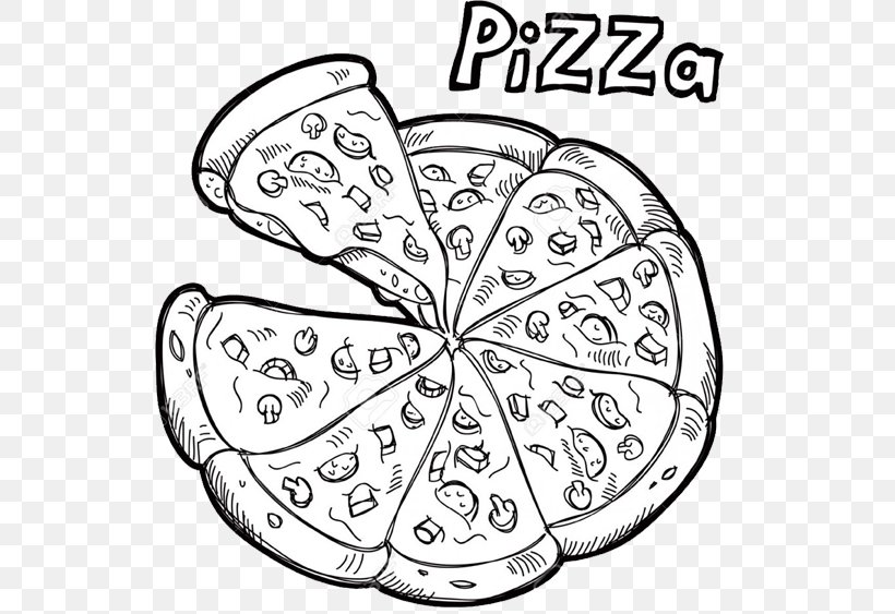 Pizza Party Clip Art Italian Cuisine Vector Graphics, PNG, 536x563px, Pizza, Area, Black And White, Coloring Book, Drawing Download Free