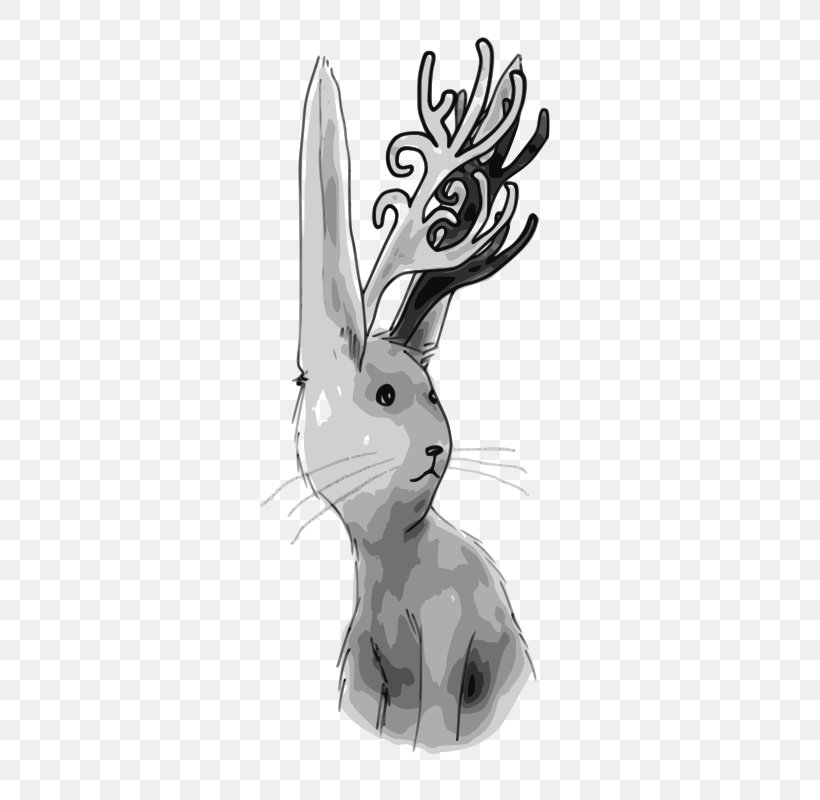 Domestic Rabbit Hare Deer European Rabbit Clip Art, PNG, 369x800px, Domestic Rabbit, Antler, Art, Black And White, Deer Download Free