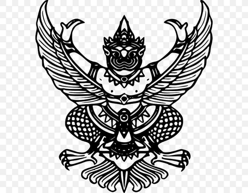 Emblem Of Thailand Garuda Narayana พระราชลัญจกรประจำรัชกาล, PNG, 640x640px, Thailand, Art, Artwork, Bird, Black And White Download Free