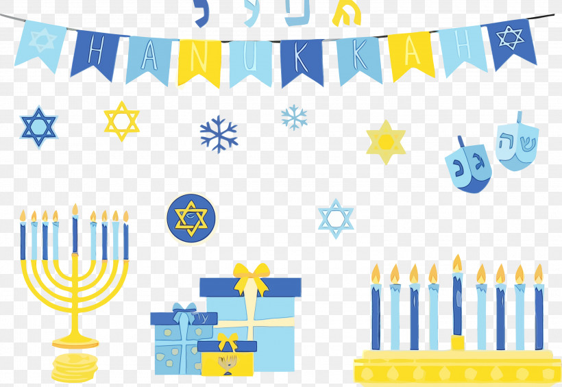 Hanukkah, PNG, 3000x2070px, Happy Hanukkah, Hanukkah, Paint, Watercolor, Wet Ink Download Free