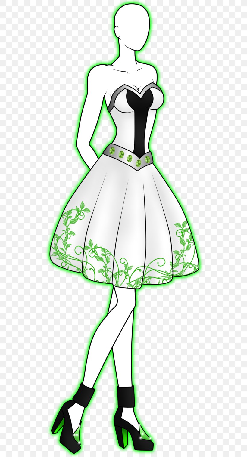 Green Cartoon Dress White, PNG, 526x1519px, Green, Art, Black, Black And White, Cartoon Download Free