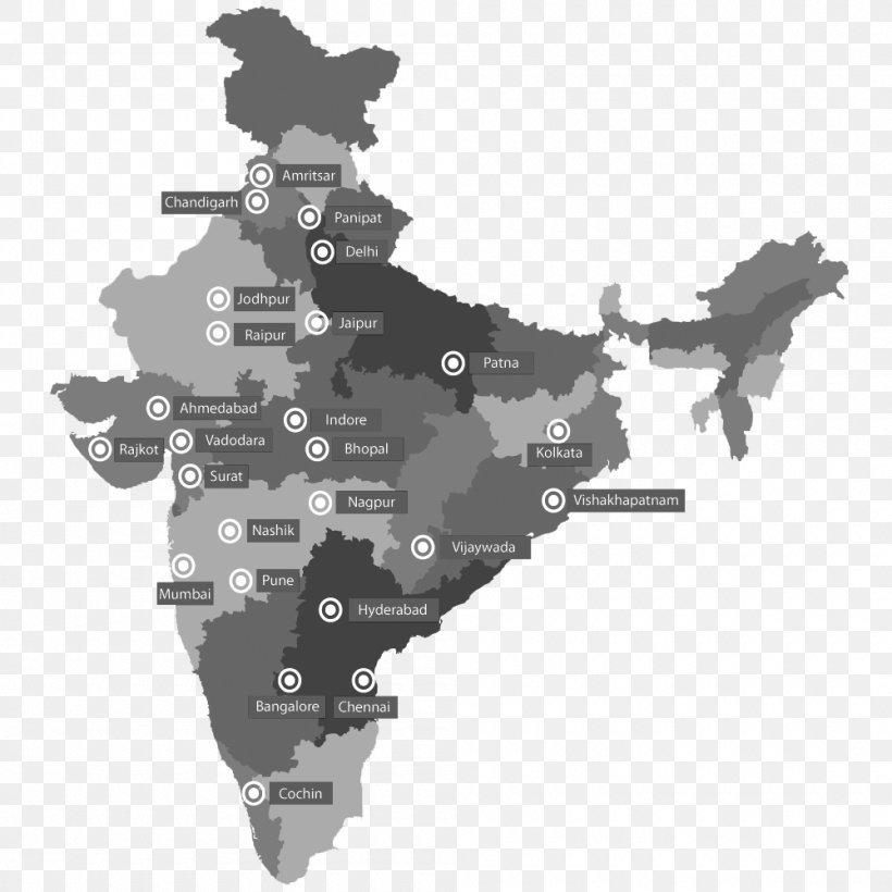 States And Territories Of India Vector Map, PNG, 1000x1000px, India, Black And White, Geography, Map, Mapa Polityczna Download Free