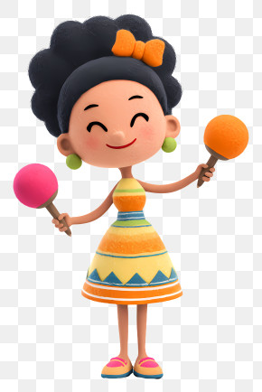 Girl Shaking Maracas - Cheerful Cartoon Girl With Maracas PNG