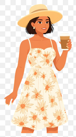 Woman Holding Coffee - Stylish Woman Enjoying Coffee In Summer PNG