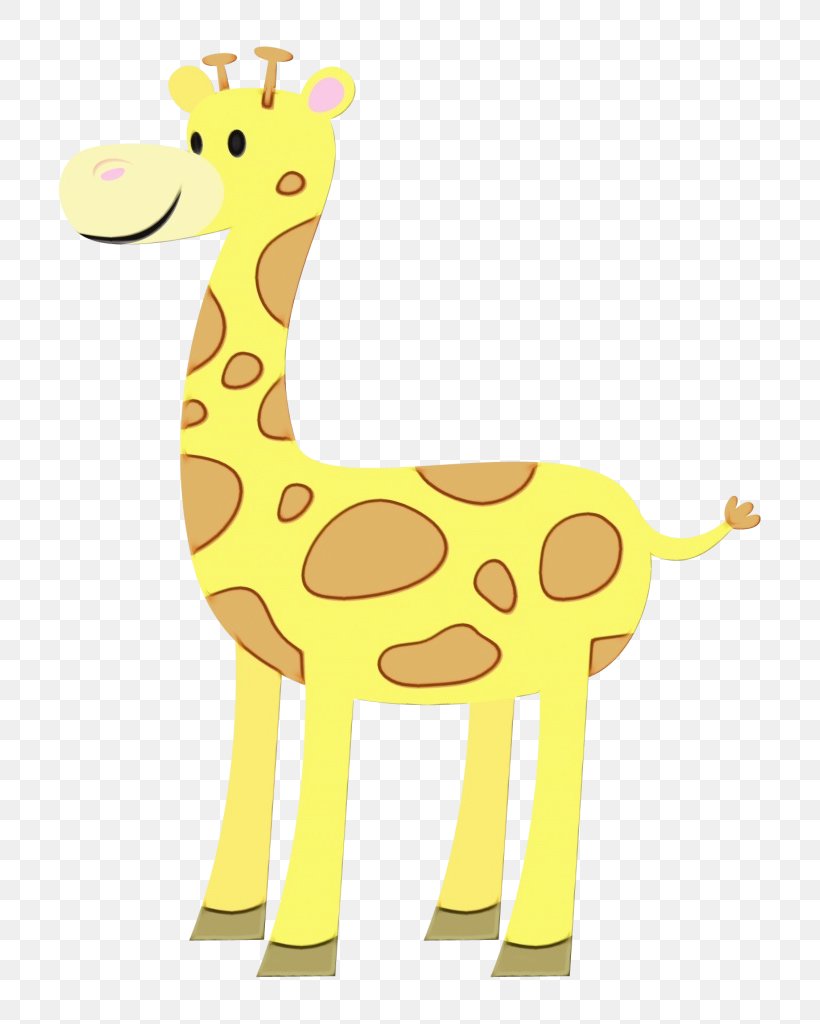 Giraffe Giraffidae Yellow Cartoon Clip Art, PNG, 768x1024px, Watercolor, Animal Figure, Cartoon, Fawn, Giraffe Download Free