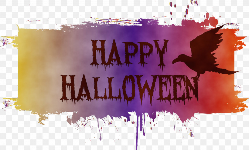 Poster Banner Font Text, PNG, 3000x1811px, Happy Halloween, Banner, Paint, Poster, Text Download Free