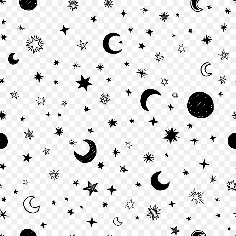 Hand-painted Stars, PNG, 2001x2001px, Moon, Black, Black And White, Monochrome, Monochrome Photography Download Free