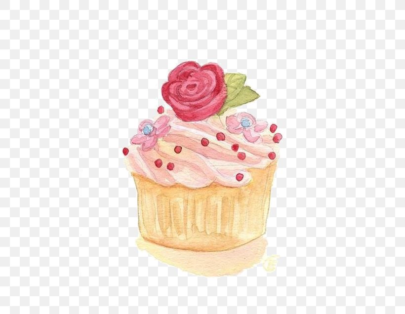 Cupcake Watercolor Painting Illustration, PNG, 500x636px, Cupcake, Art, Baking, Baking Cup, Buttercream Download Free