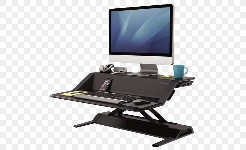 Sit-stand Desk Workstation Sitting Office Depot Desktop Computers, PNG, 500x500px, Sitstand Desk, Computer Monitor, Computer Monitor Accessory, Desk, Desktop Computer Download Free