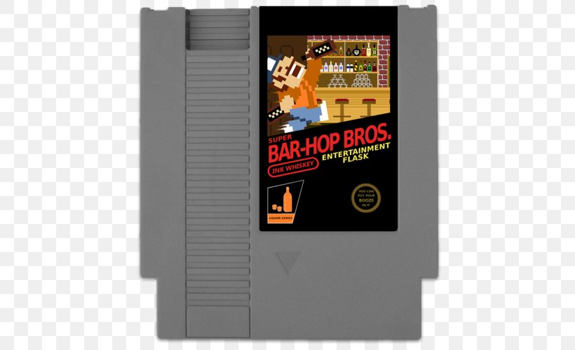 Mario Bros. Nintendo Entertainment System Hip Flask ROM Cartridge Paper Mario: Sticker Star, PNG, 500x500px, Mario Bros, Alcoholic Drink, Bottle, Drink, Electronic Device Download Free