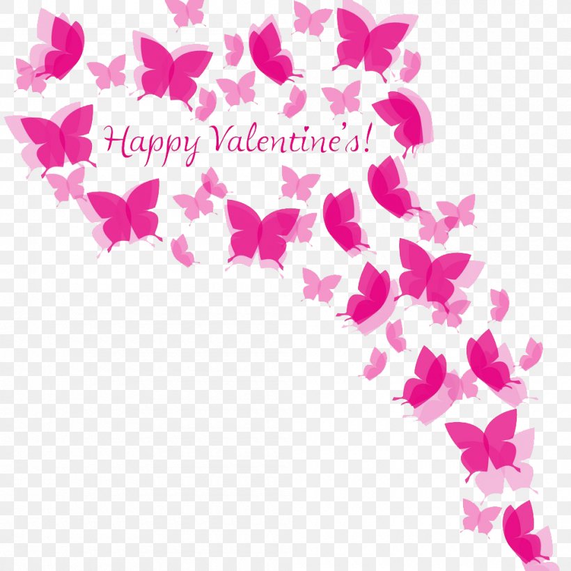 Butterfly Euclidean Vector Pink, PNG, 1000x1000px, Butterfly, Color, Drawing, Heart, Magenta Download Free