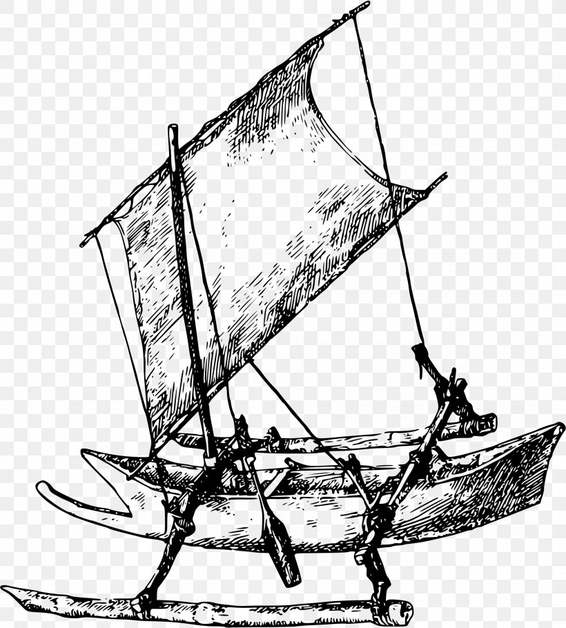 Outrigger Sailboat Sailing Ship Clip Art, PNG, 2162x2400px, Outrigger, Baltimore Clipper, Barque, Black And White, Boat Download Free