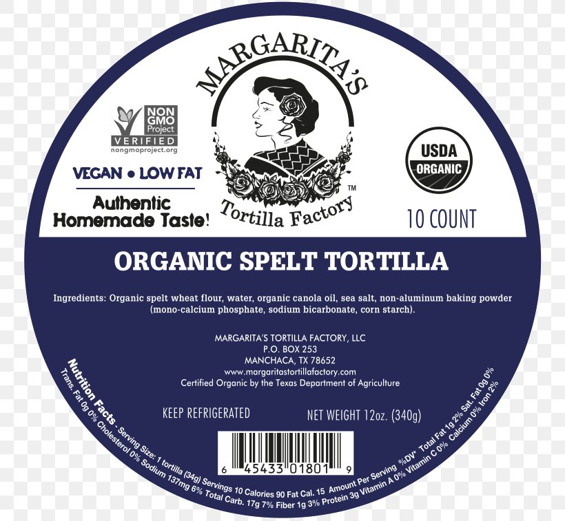 Corn Tortilla Taco Spelt Protein Margarita, PNG, 757x757px, Corn Tortilla, Brand, Compact Disc, Label, Margarita Download Free