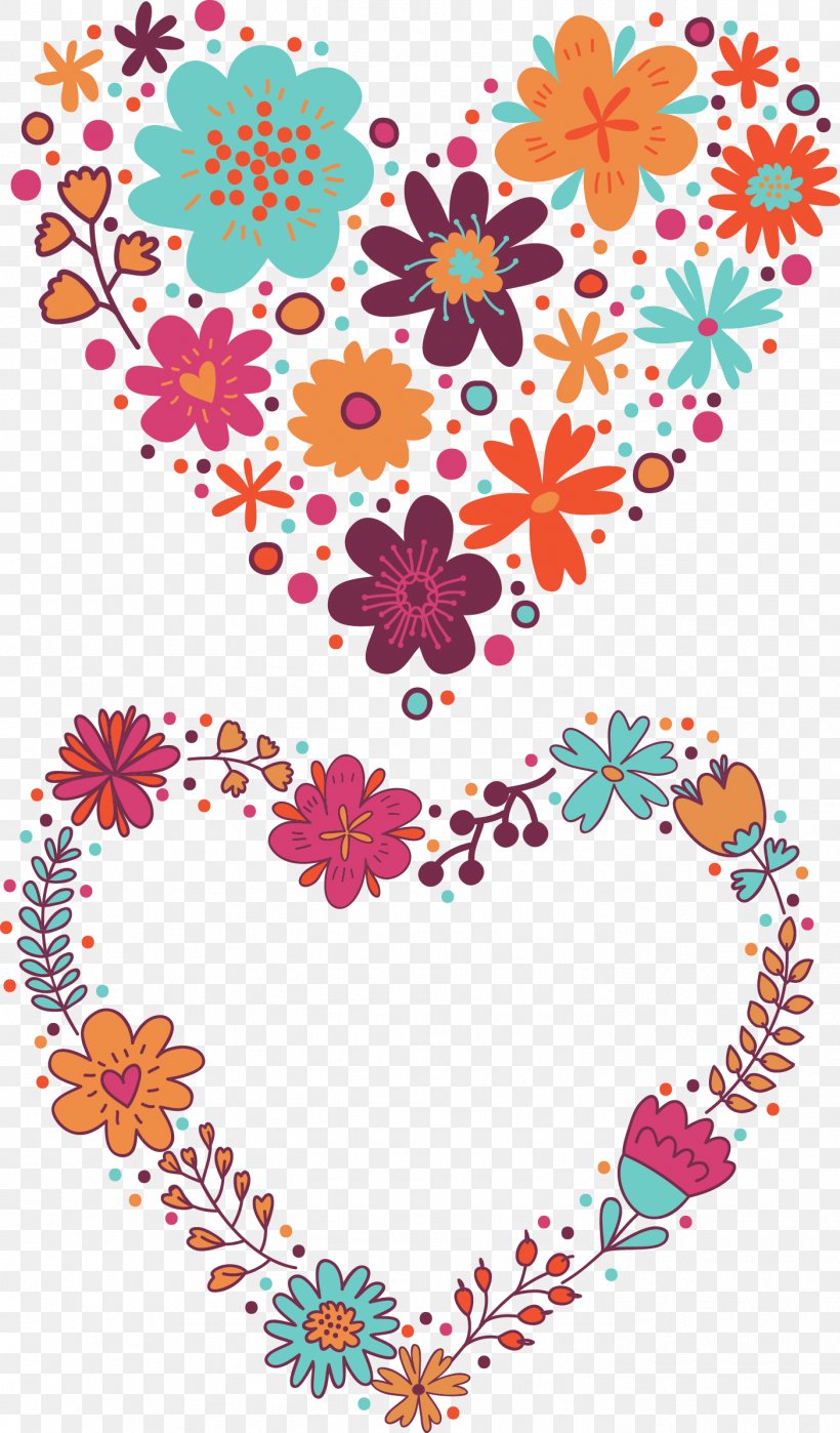 Heart-shaped Hand-painted Flowers Vector, PNG, 1404x2394px, Watercolor, Cartoon, Flower, Frame, Heart Download Free