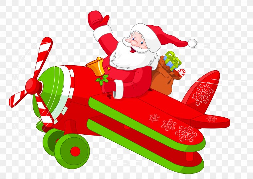 Airplane Santa Claus Christmas Clip Art, PNG, 4617x3276px, Airplane, Art, Christmas, Christmas Decoration, Christmas Ornament Download Free