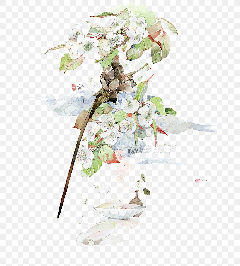 Watercolor Painting Drawing Chinese Art Chinese Painting, PNG, 669x908px, Watercolor Flowers, Art, Blossom, Branch, Chinese Art Download Free