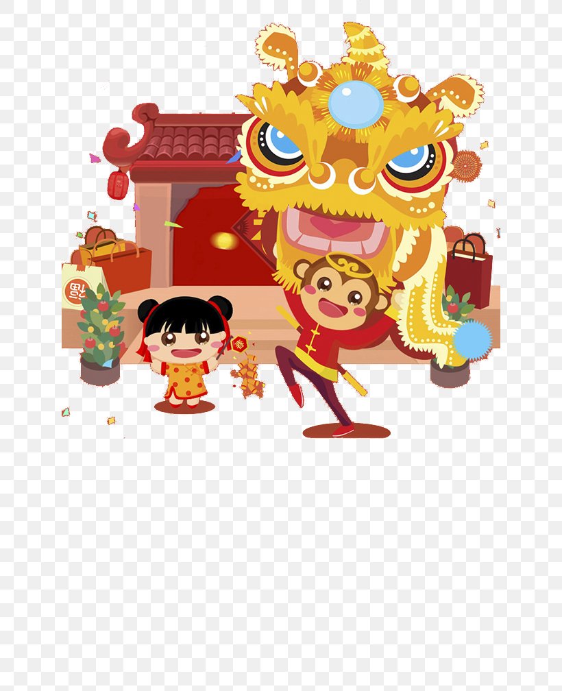 Lion Dance Euclidean Vector Illustration, PNG, 640x1008px, Lion Dance, Art, Cartoon, Chinese New Year, Food Download Free