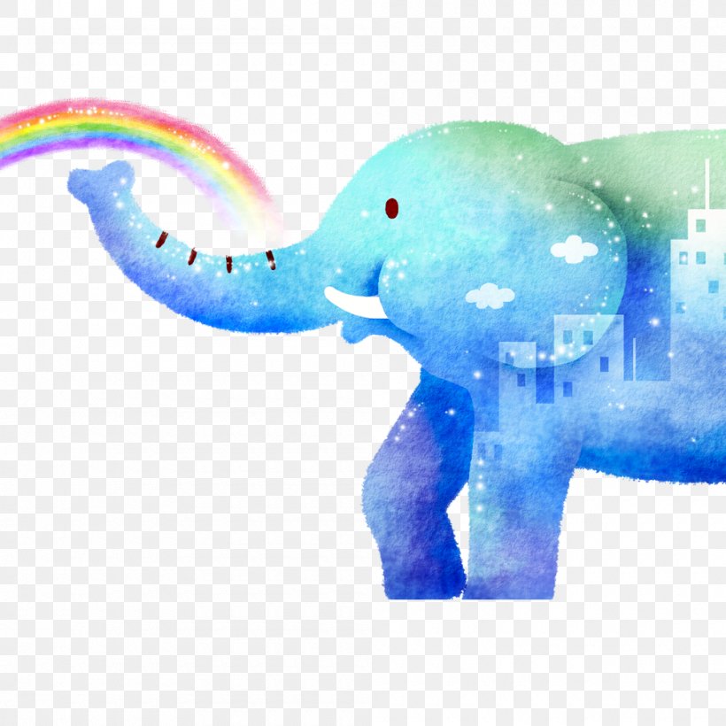 Elephant Painting Cartoon Illustration, PNG, 1000x1000px, Elephant, Art, Blue, Cartoon, Child Download Free