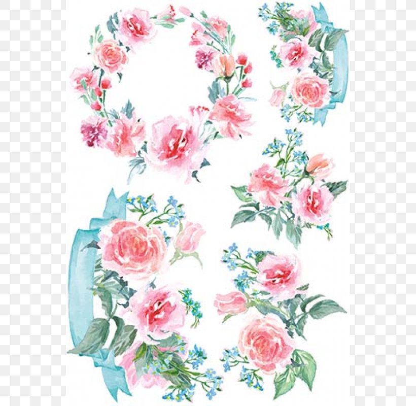 Garden Roses Floral Design Wreath Watercolor Painting Flower, PNG, 800x800px, Garden Roses, Artificial Flower, Cut Flowers, Decoupage, Flora Download Free
