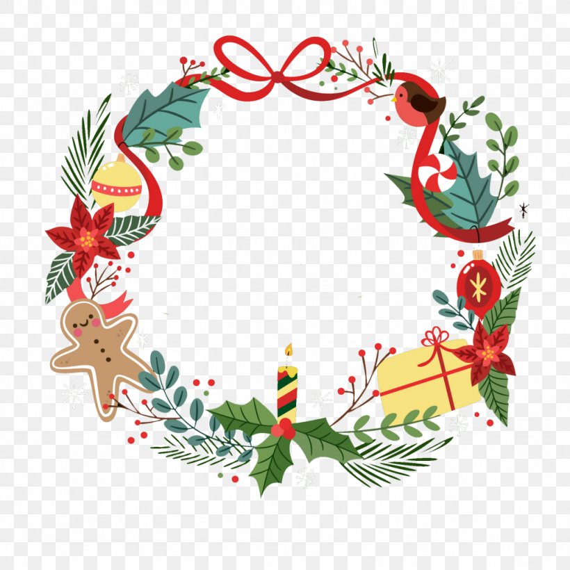 Santa Claus Wreath Christmas Day Christmas Ornament Vector Graphics, PNG, 1024x1024px, Santa Claus, Aquifoliaceae, Branch, Christmas, Christmas Day Download Free