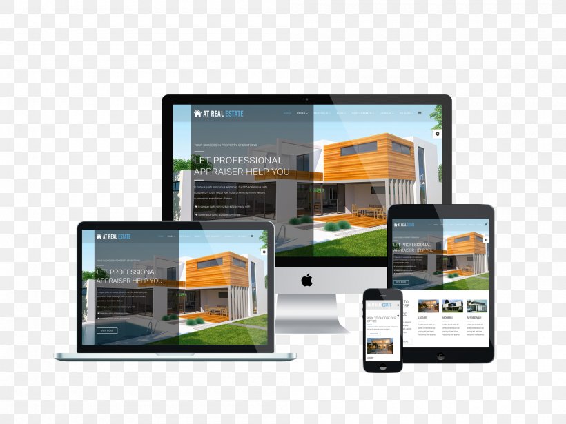 Responsive Web Design Website Development Real Estate House Template, PNG, 2000x1500px, Responsive Web Design, Brand, Communication Device, Computer Monitor, Display Advertising Download Free